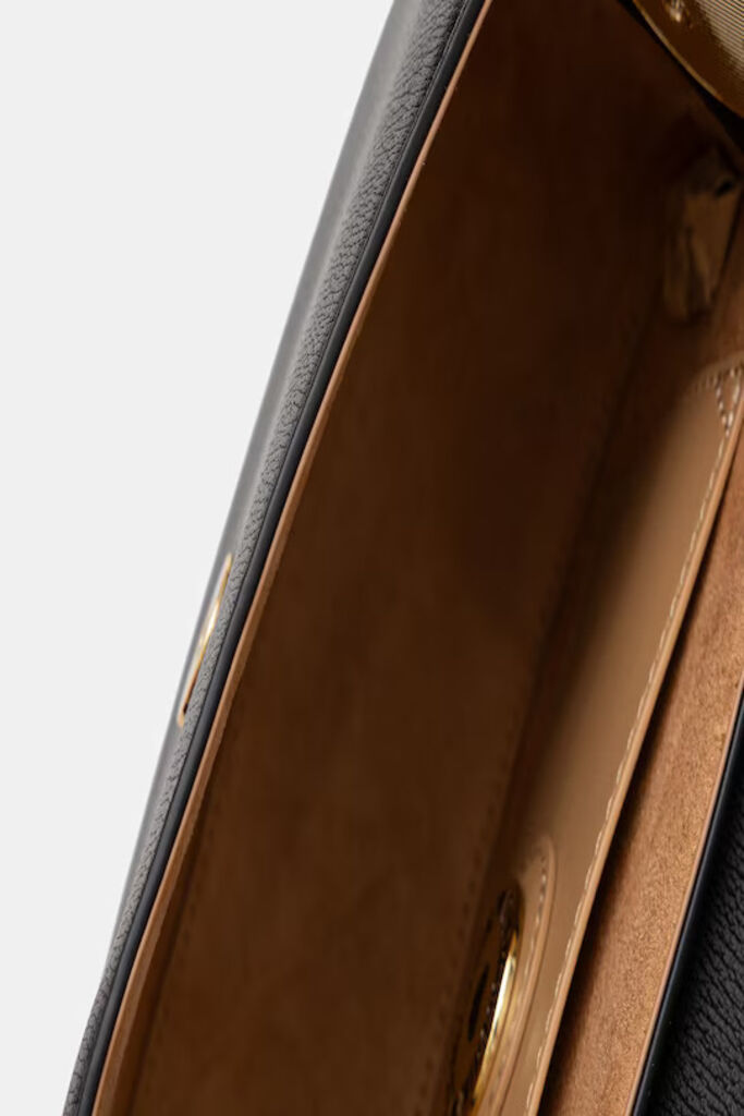 Black Faux Leather Shoulder Bag with Gold Accents