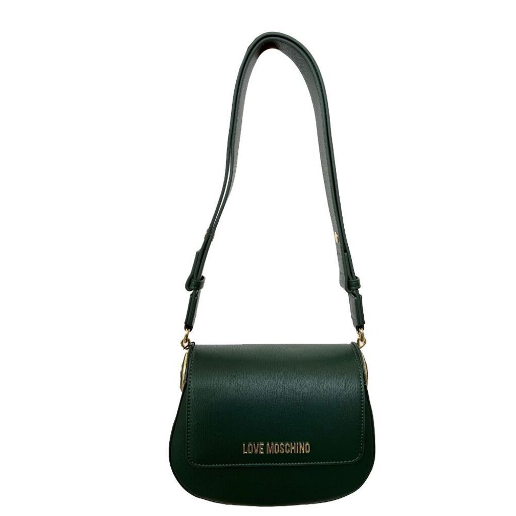 Dark Green Faux Leather Saddle Bag with Gold Accents
