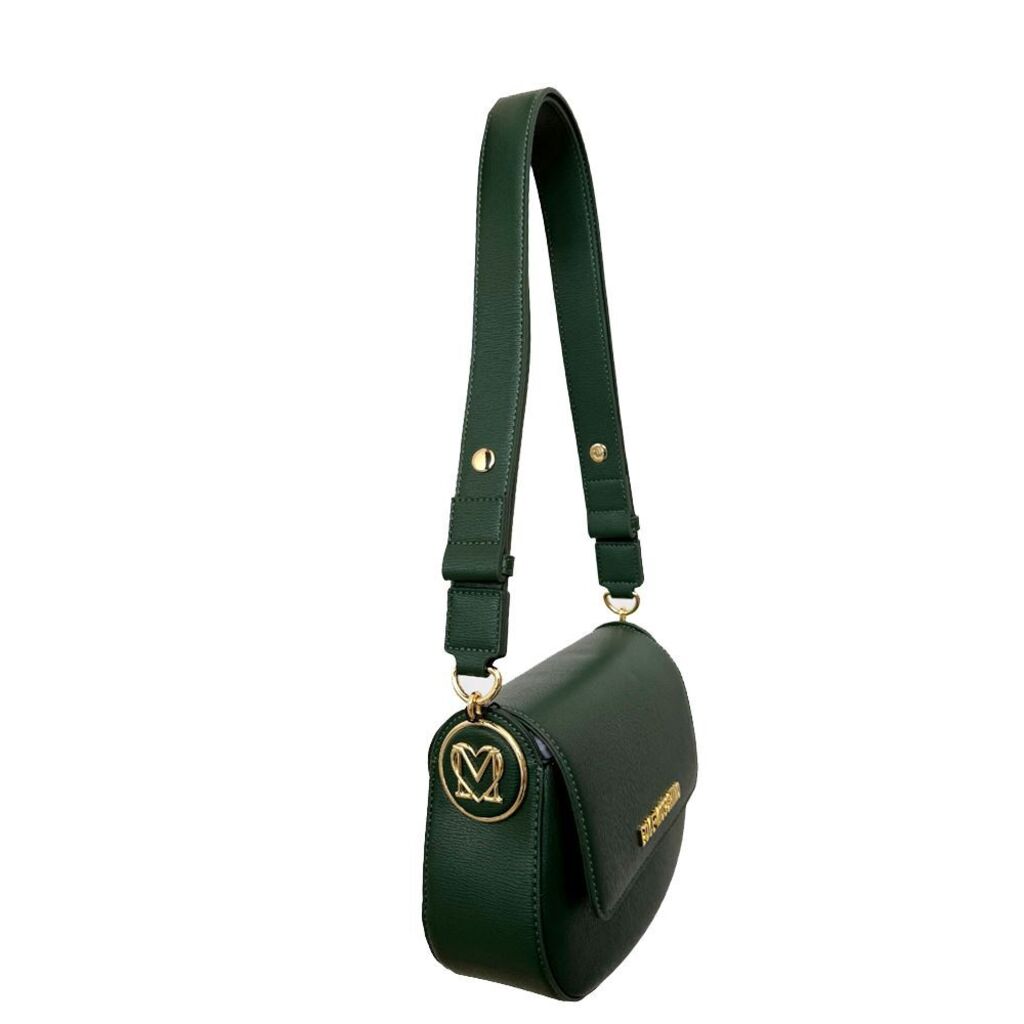 Dark Green Faux Leather Saddle Bag with Gold Accents