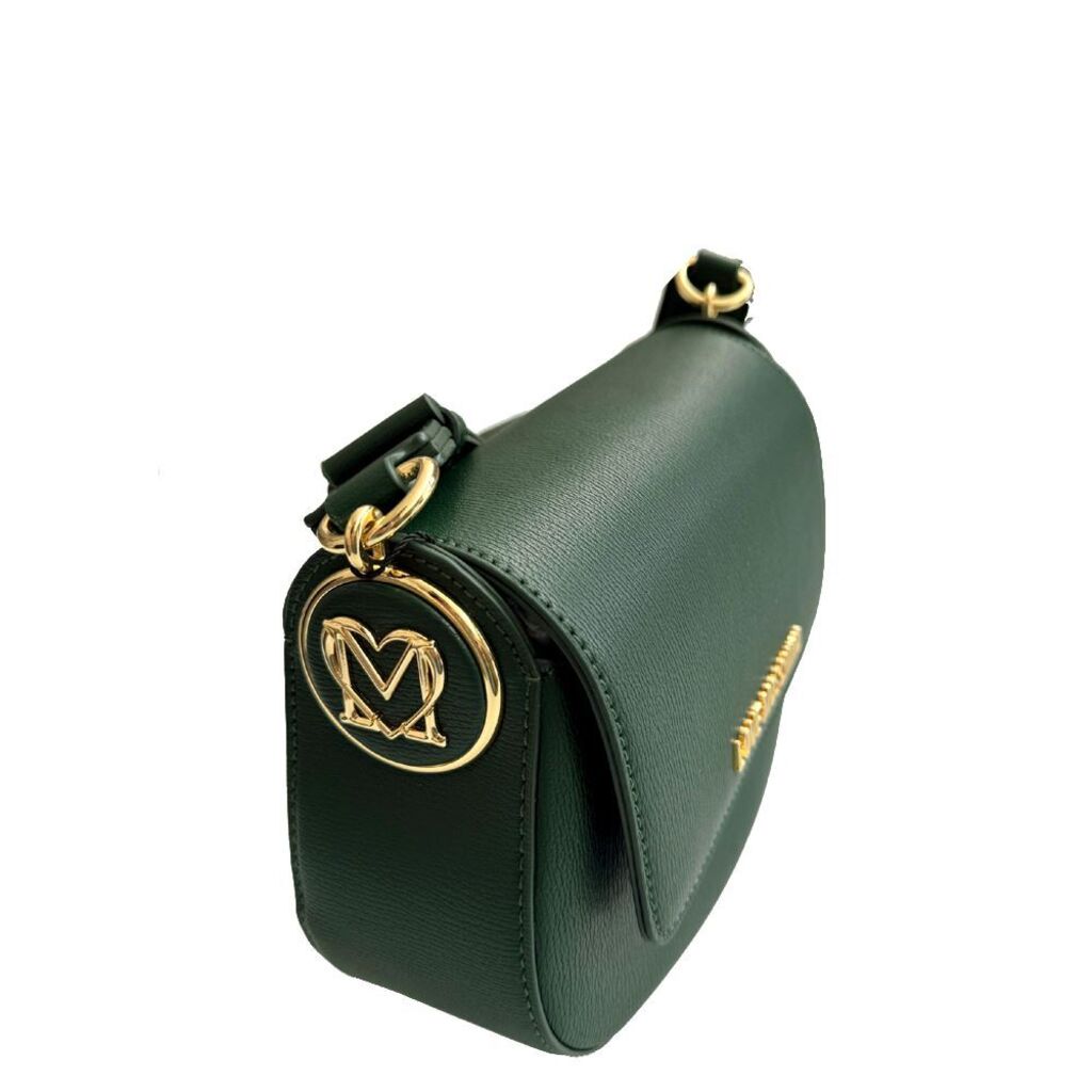 Dark Green Faux Leather Saddle Bag with Gold Accents
