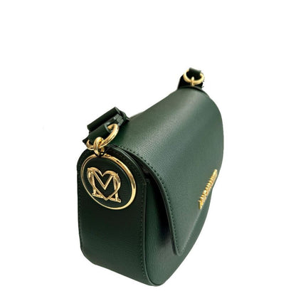 Dark Green Faux Leather Saddle Bag with Gold Accents
