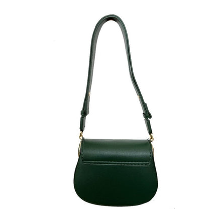 Dark Green Faux Leather Saddle Bag with Gold Accents