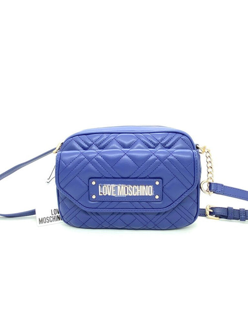 Royal Blue Quilted Crossbody Bag with Gold Accents