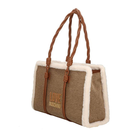 Beige Textured Tote Bag with Braided Handles