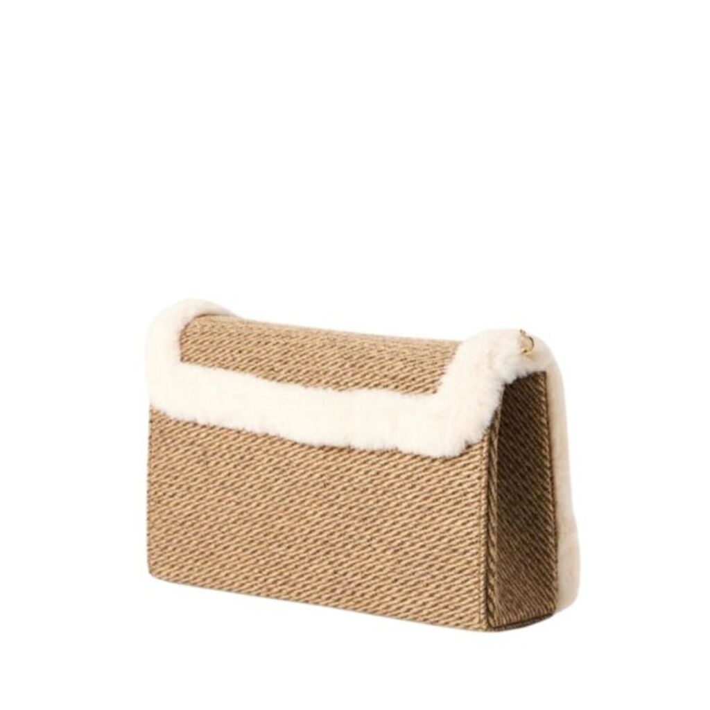 Tan Textured Wallet with Faux Fur Trim