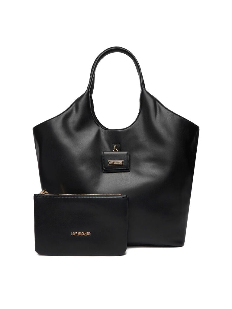 Black Smooth Tote with Matching Pouch
