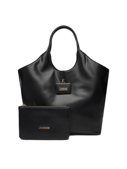 Black Smooth Tote with Matching Pouch