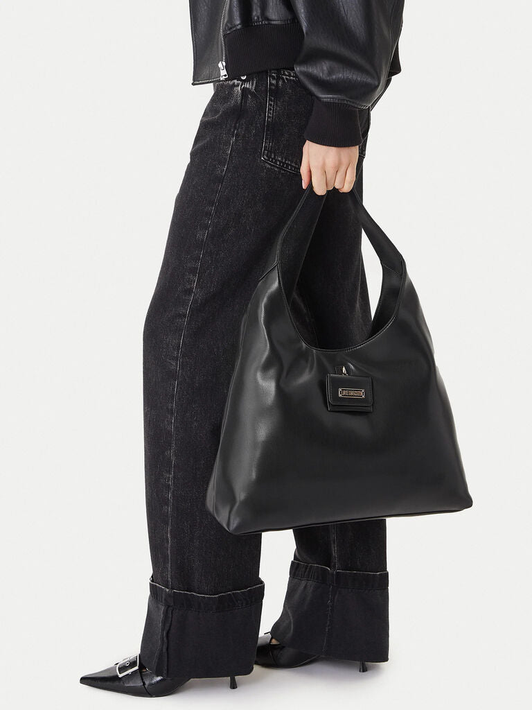 Black Triangle Tote Bag with Logo Detail
