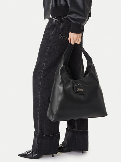 Black Triangle Tote Bag with Logo Detail