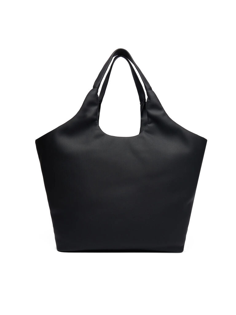 Black Smooth Tote with Zipper Pouch