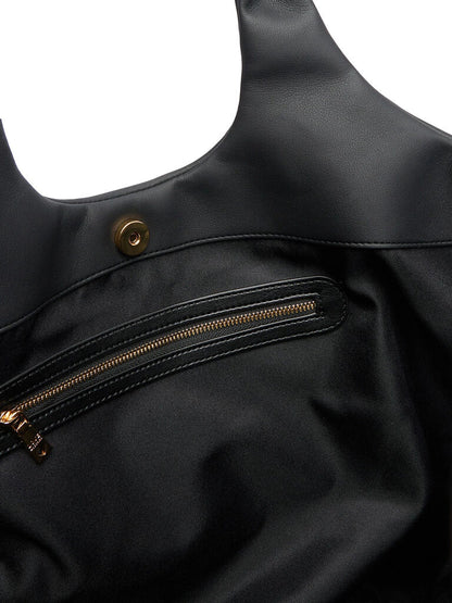 Black Smooth Tote with Zipper Pouch