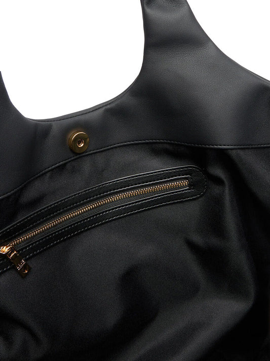 Black Smooth Tote with Zipper Pouch