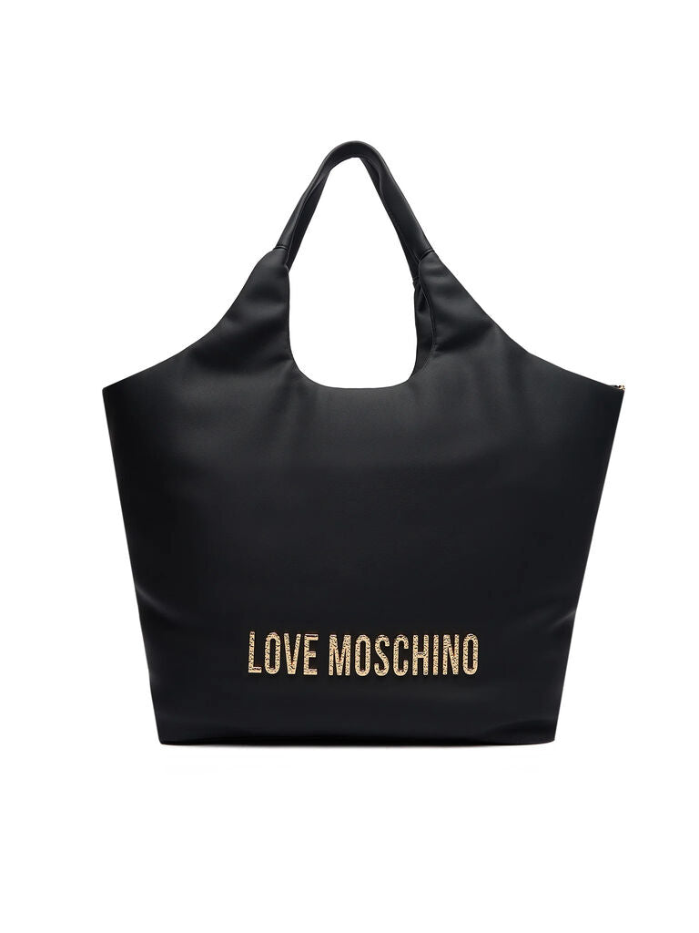 Black Smooth Tote with Zipper Pouch