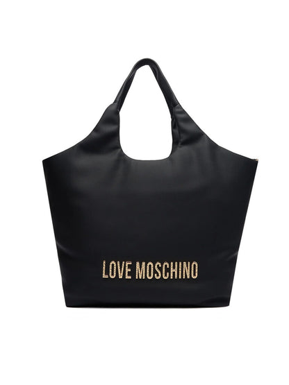 Black Smooth Tote with Zipper Pouch