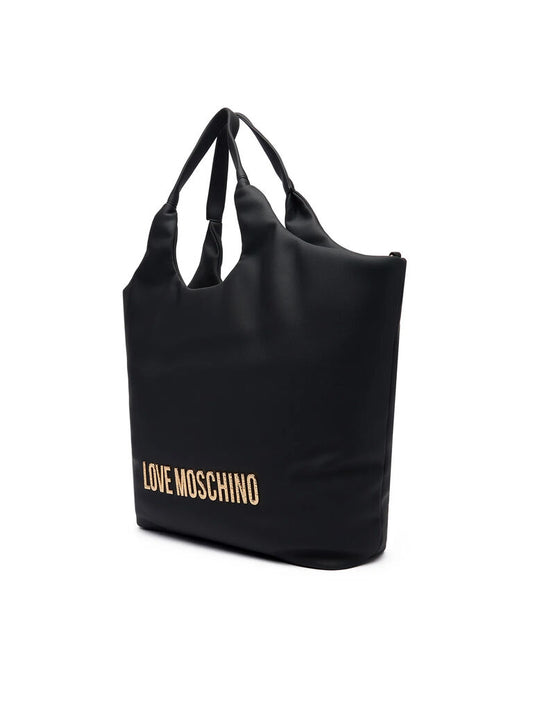 Black Smooth Tote with Zipper Pouch