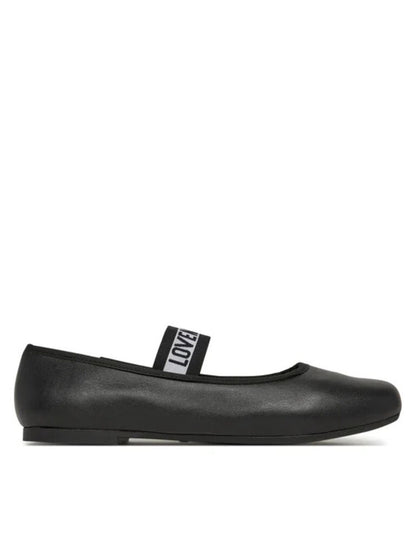 Black Ballerina Flats with Logo Strap