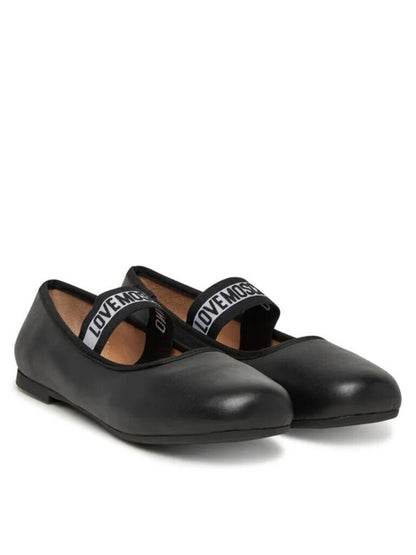 Black Ballerina Flats with Logo Strap