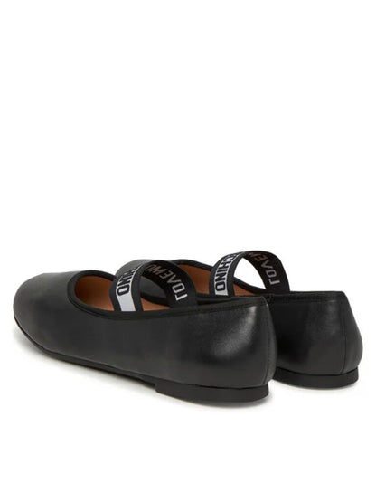 Black Ballerina Flats with Logo Strap