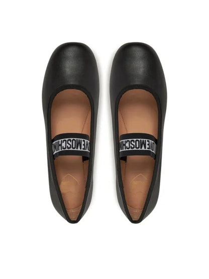 Black Ballerina Flats with Logo Strap