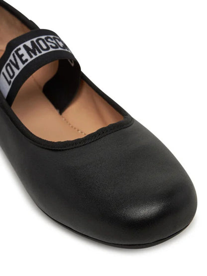 Black Ballerina Flats with Logo Strap