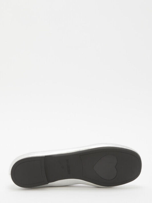 Silver Glossy Ballet Flats with Elastic Strap
