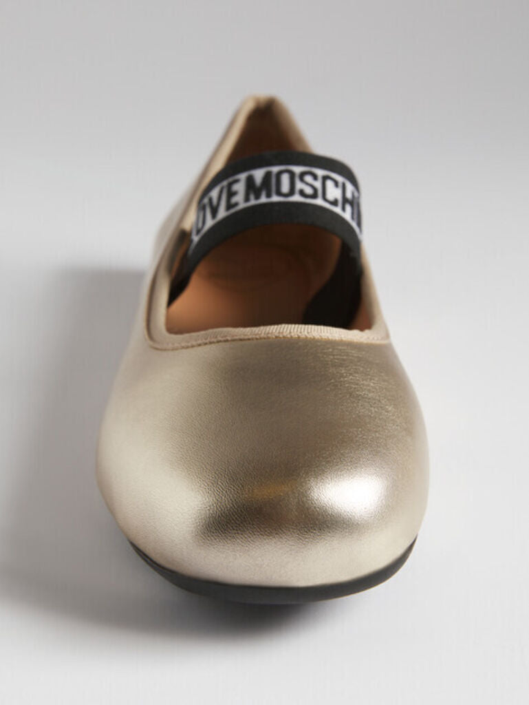 Golden Ballet Flat with Elastic Strap