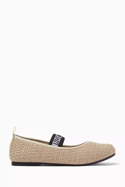 Beige Knit Ballet Flat with Elastic Strap