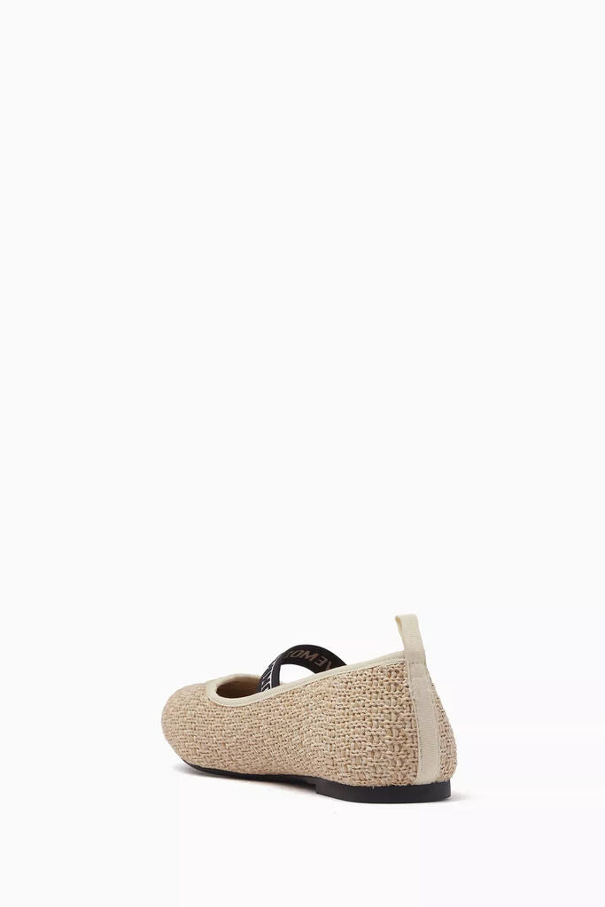 Beige Knit Ballet Flat with Elastic Strap