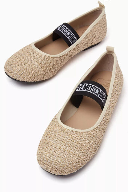 Beige Knit Ballet Flat with Elastic Strap