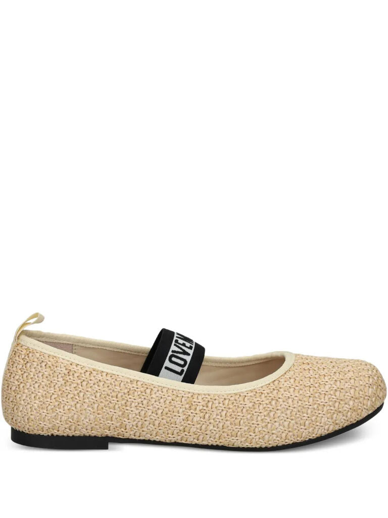 Beige Knit Ballet Flat with Elastic Strap