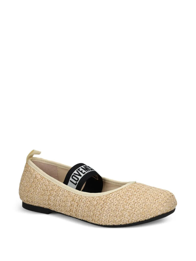 Beige Knit Ballet Flat with Elastic Strap