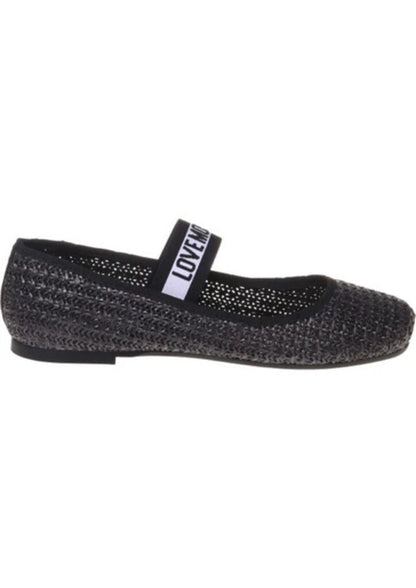 Black Knit Ballet Flat with Logo Strap