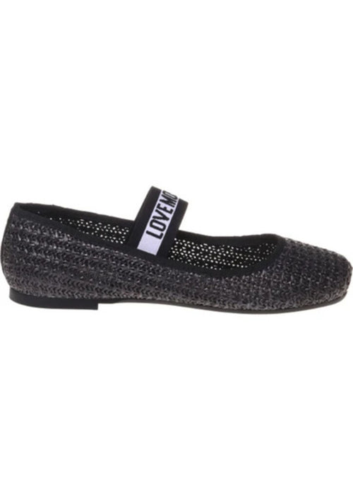 Black Knit Ballet Flat with Logo Strap