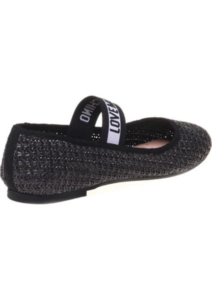 Black Knit Ballet Flat with Logo Strap