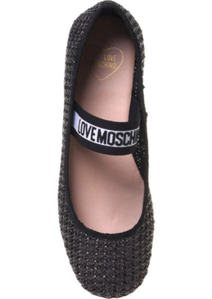Black Knit Ballet Flat with Logo Strap