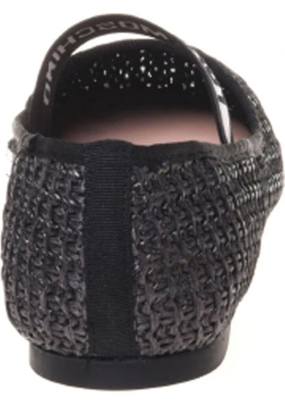 Black Knit Ballet Flat with Logo Strap