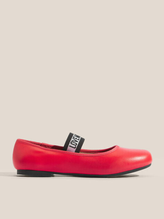 Red Leather Ballet Flats with Elastic Strap