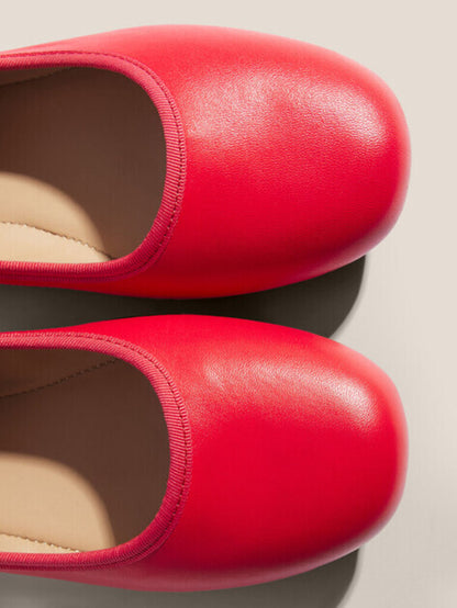 Red Leather Ballet Flats with Elastic Strap