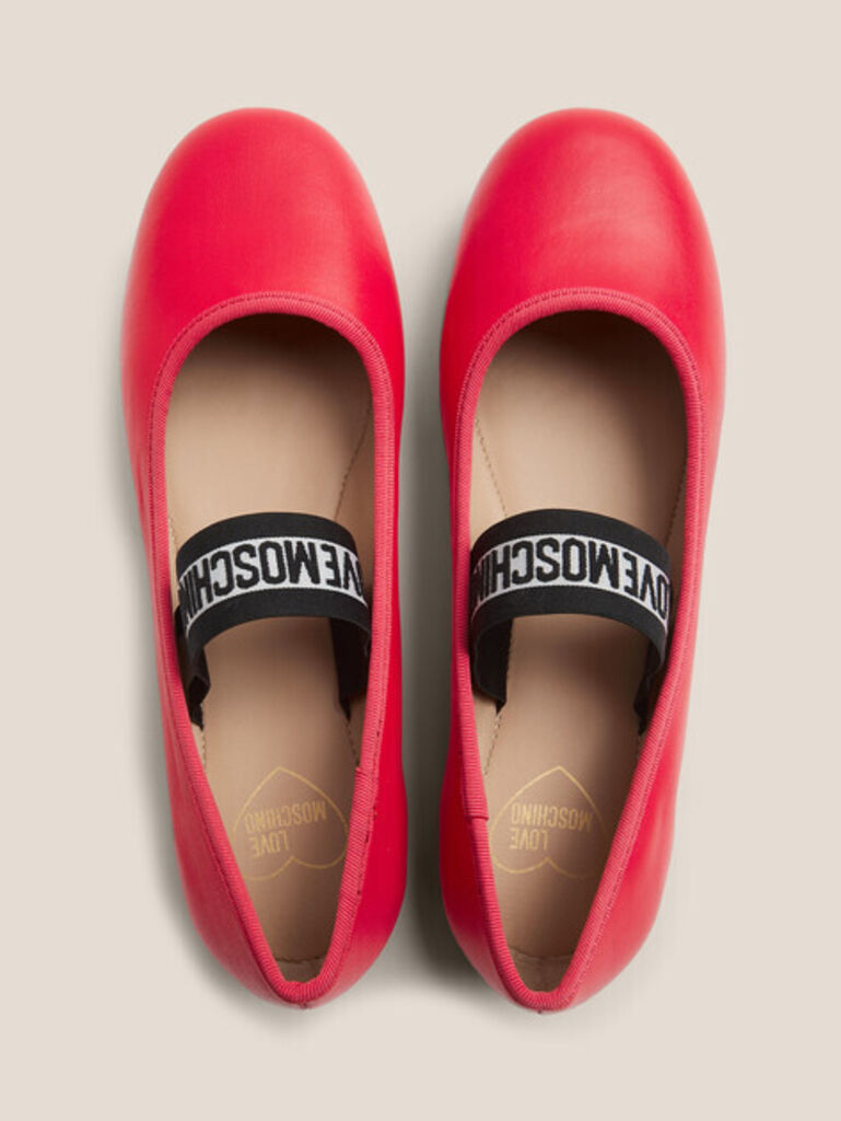 Red Leather Ballet Flats with Elastic Strap
