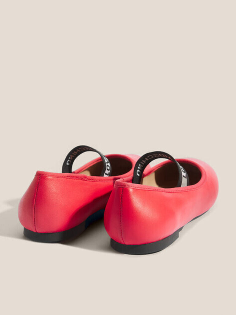 Red Leather Ballet Flats with Elastic Strap