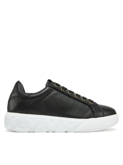 Black Leather Sneakers with Textured Sole