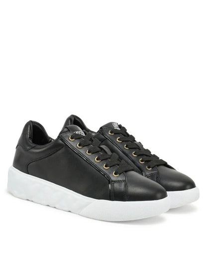 Black Leather Sneakers with Textured Sole