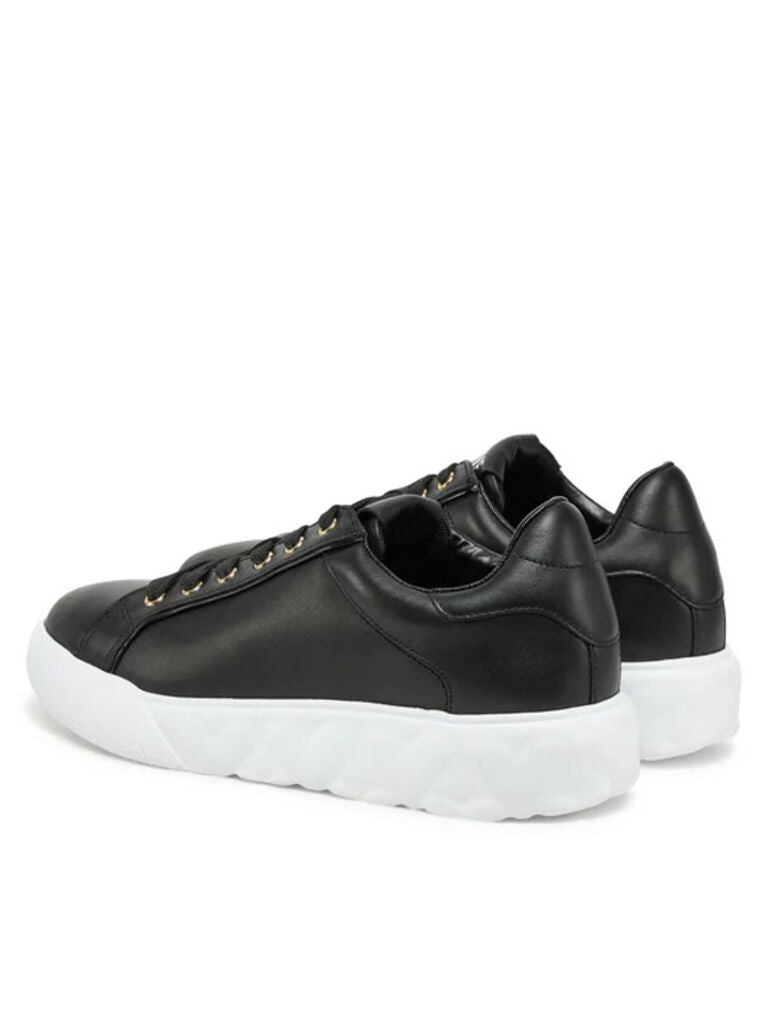 Black Leather Sneakers with Textured Sole