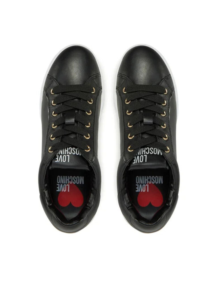 Black Leather Sneakers with Textured Sole