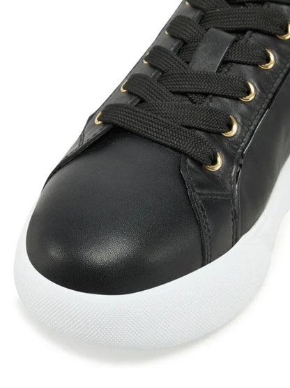 Black Leather Sneakers with Textured Sole