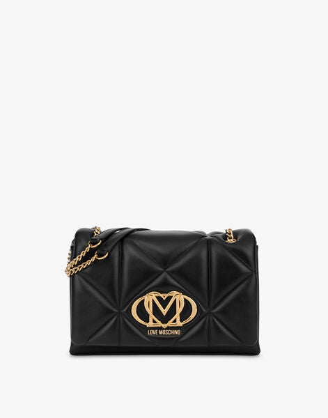 Black Quilted Handbag with Gold Chain Detail