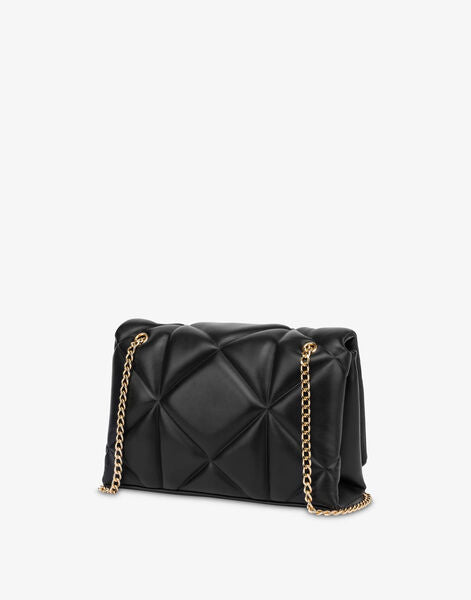 Black Quilted Handbag with Gold Chain Detail