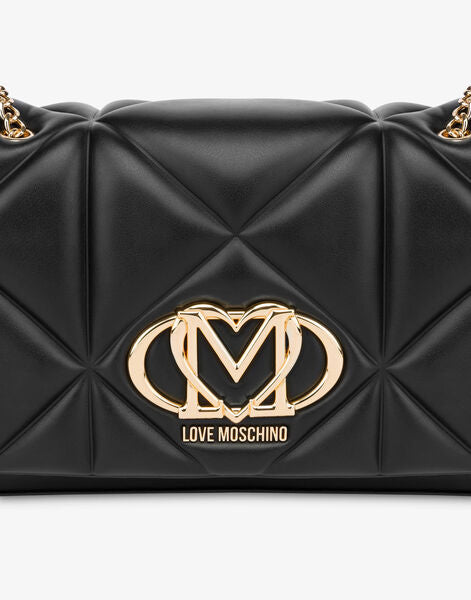 Black Quilted Handbag with Gold Chain Detail