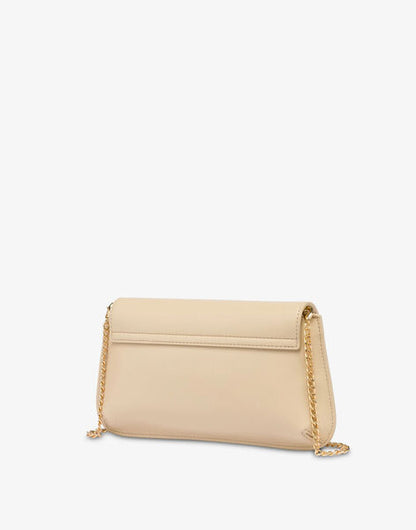 Beige Love Script Clutch with Gold Accents