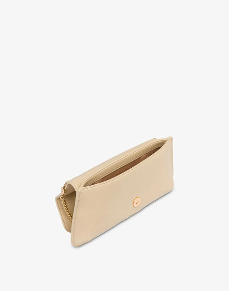 Beige Love Script Clutch with Gold Accents